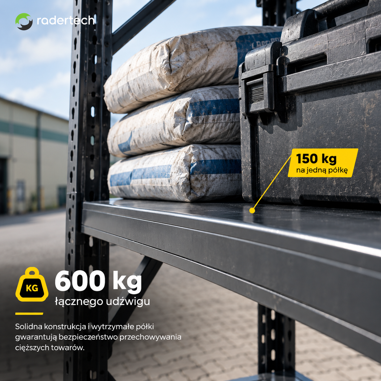 Regał metalowy 600 kg udźwigu z czterema półkami