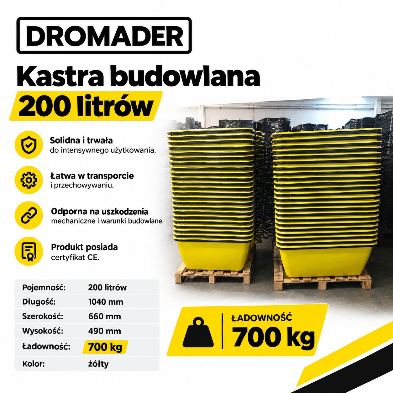 Kastra DROMADER 200 l z oznaczeniem poziomu napełnienia