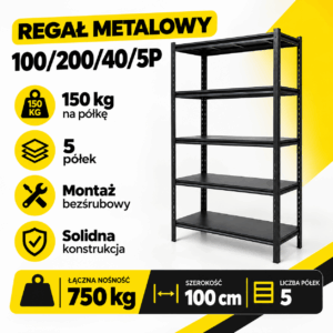Regał Metalowy 180x90x40 cm | Udźwig 750 kg | 5 półek